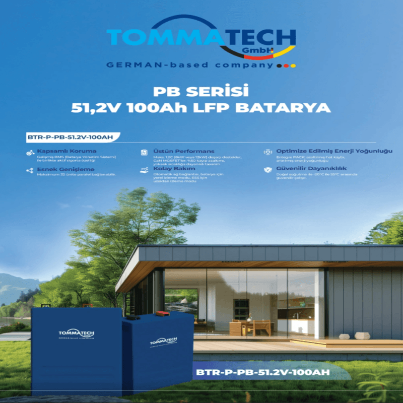  TommaTech 51.2V 100Ah LiFePO4 PB LFP Lityum Batarya